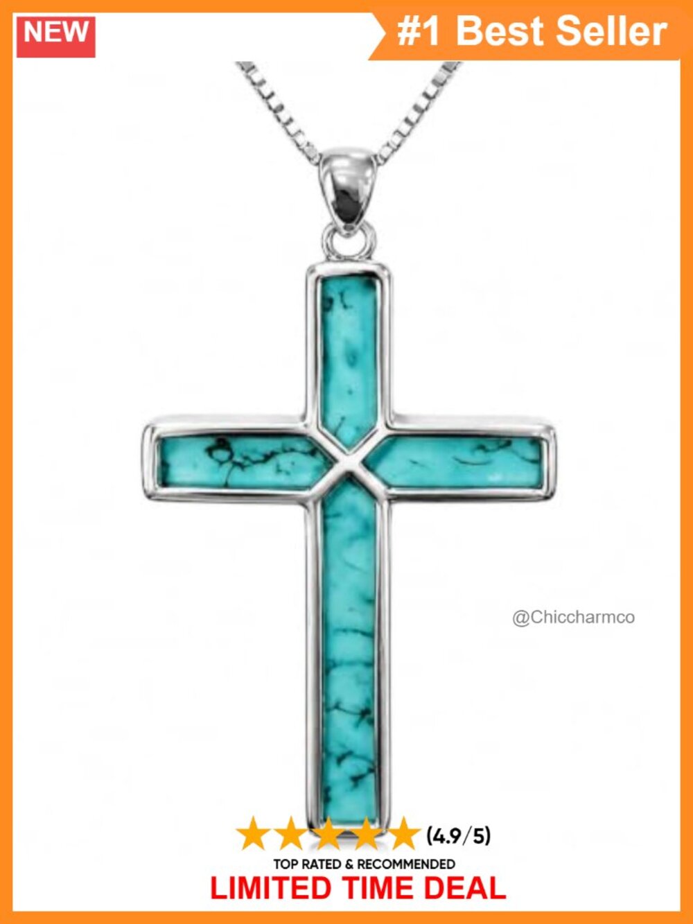 Sterling Silver Turquoise Cross Necklace Handmade Minimalist